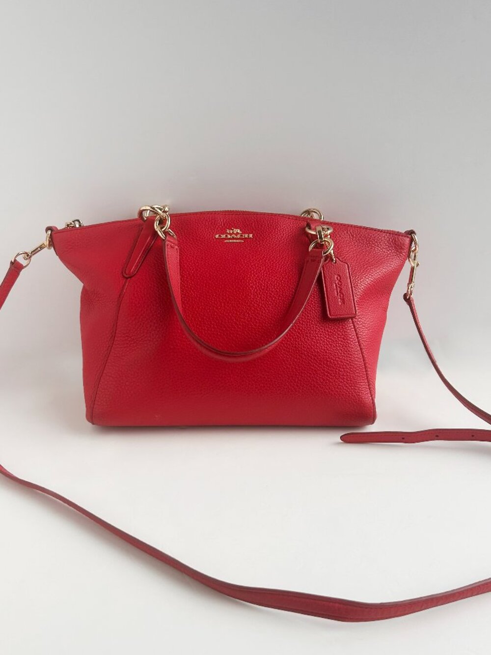 Coach Small Kelsey Satchel Red Pebble Leather Crossbody Bag